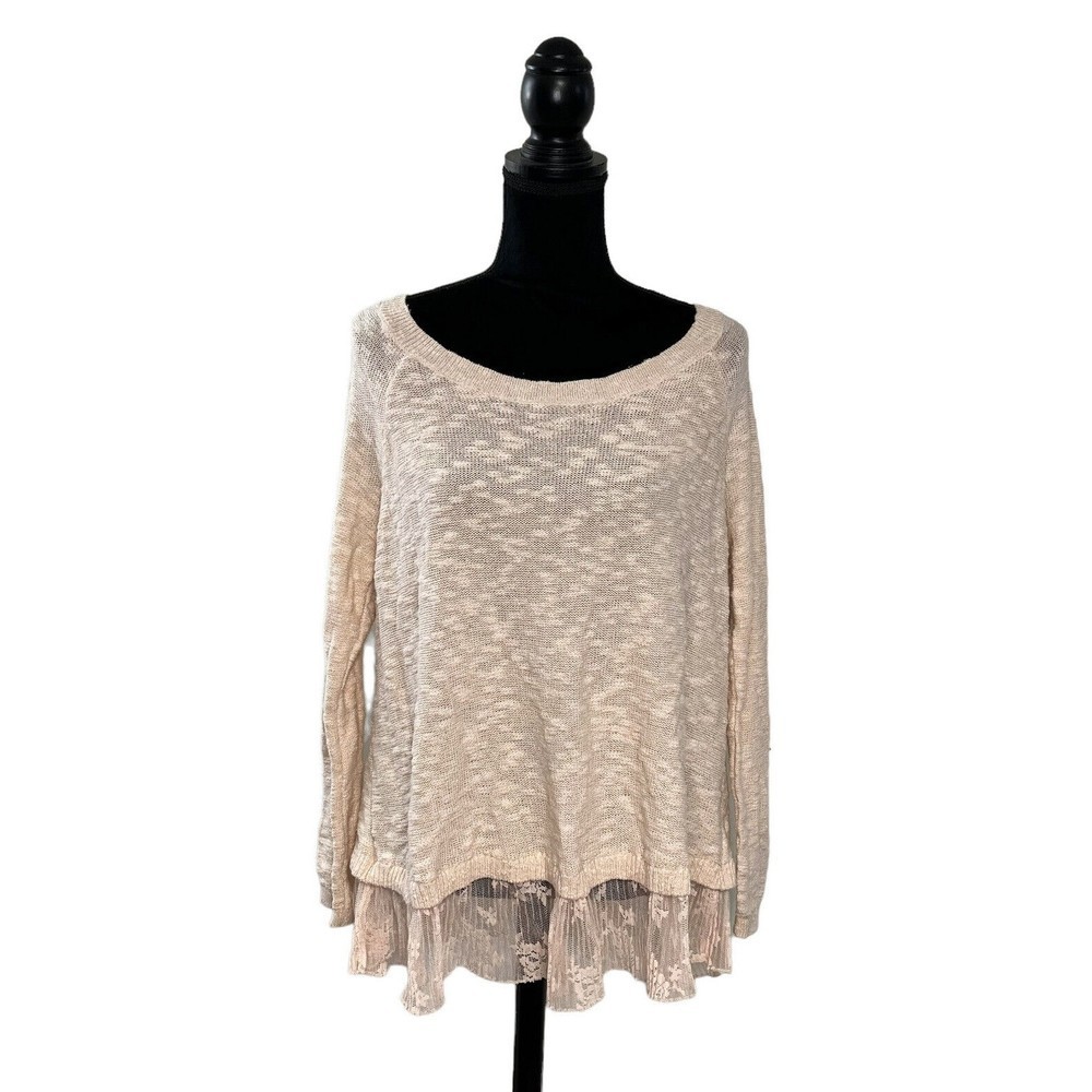 Torrid Woman’s Size 2 Blush Pink Split Back Lace Floral Hem Long Sleeve Sweater
